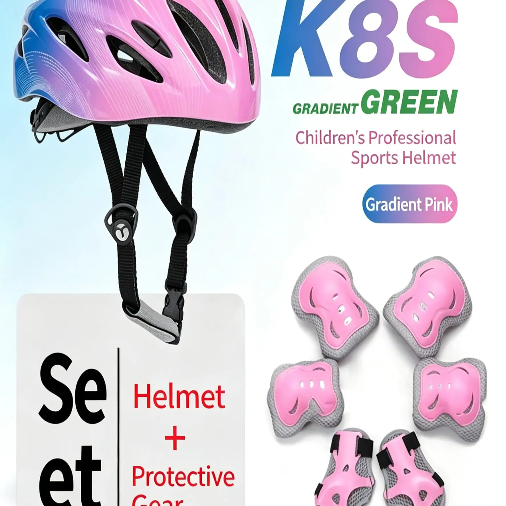 Roller Skating Gear Set, Balance Bike Skateboard Protection, Ice Skating Knee Elbow Guards, Bicycle Helmet, 7-Piece Kit, Skateboard Gears