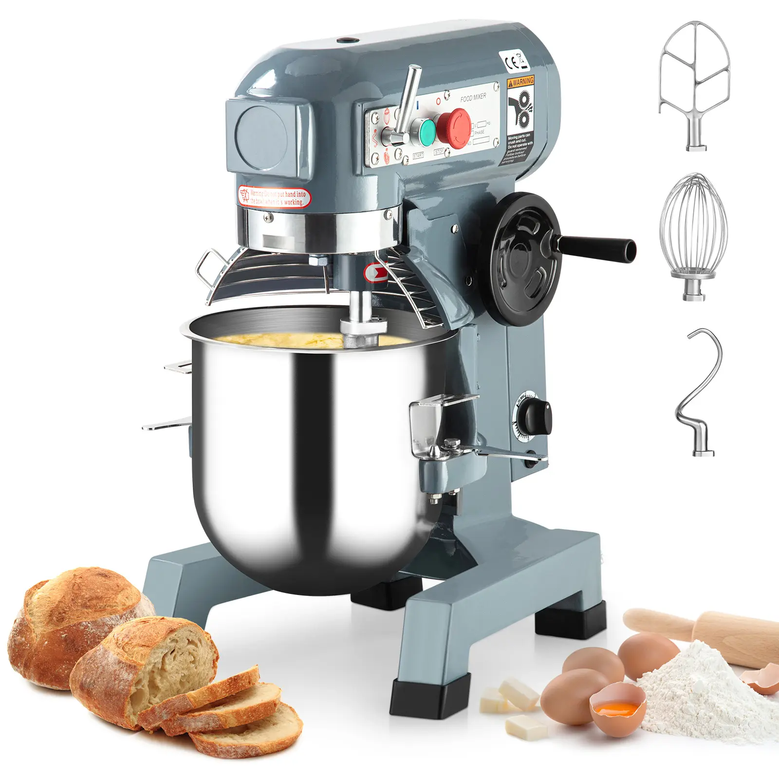 Garvee 15 QT High-Powered Gear-Driven Multifunctional Commercial Stand Mixer, 600W Electric Model with Stainless Steel Bowl, 3-Speed Mix, Dough Hook, Whisk & Beater Accessories for Commercial Users, Gear-Driven Stand Mixers, High-Powered Stand Mixers