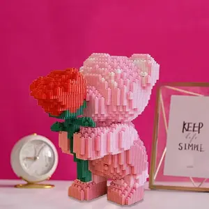 Rose Bear Building Set, Building Block Bear, High Difficulty Assembly, Perfect Gift for Couples, Ideal Christmas, Birthday, Valentine's Day Choice