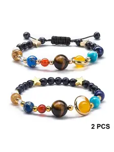 2 Pieces Solar System Bracelet Set, Cosmic Galaxy Guardian Stone Bead Wristband Gift, Unique Jewelry for Space Lovers