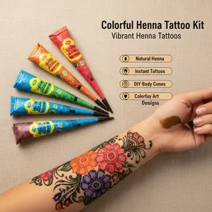 Golecha Colored Natural Henna Herbal Cones Instant Temporary Tattoo Body Art Design Kit Mehandi Ink Paste DIY