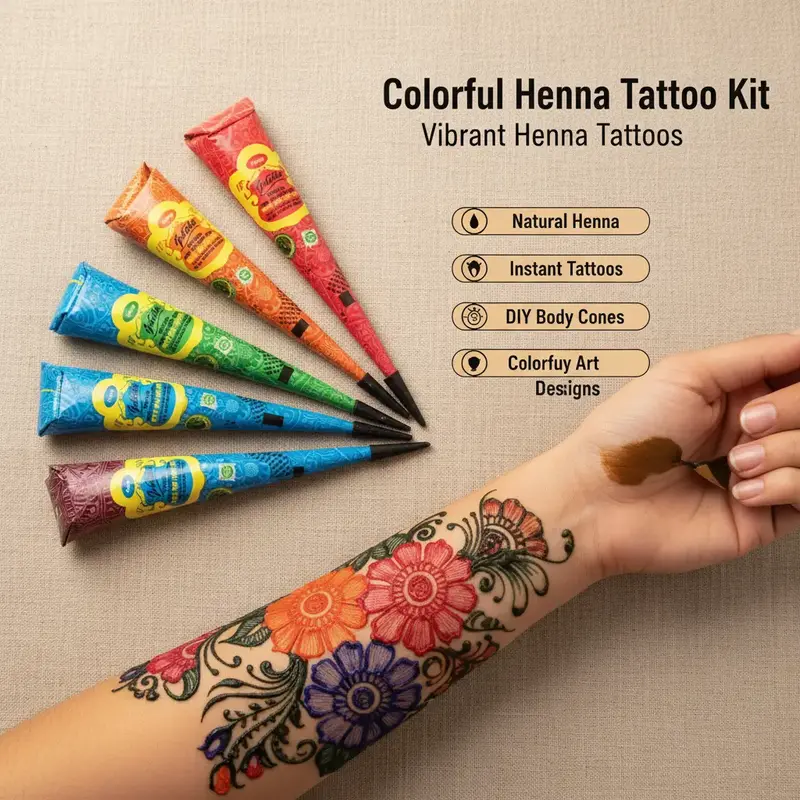 Golecha Colored Natural Henna Herbal Cones Instant Temporary Tattoo Body Art Design Kit Mehandi Ink Paste DIY