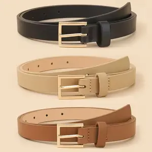 Classic Elegant Women'S Square Buckle Belts, Easy Versatile Solid Color Belts, Teenager Neutral Fashion Belts, Preppy Style Belts, Trendy Pants, Dress, Skirt Belts, Suitable for Daily Casual Wear