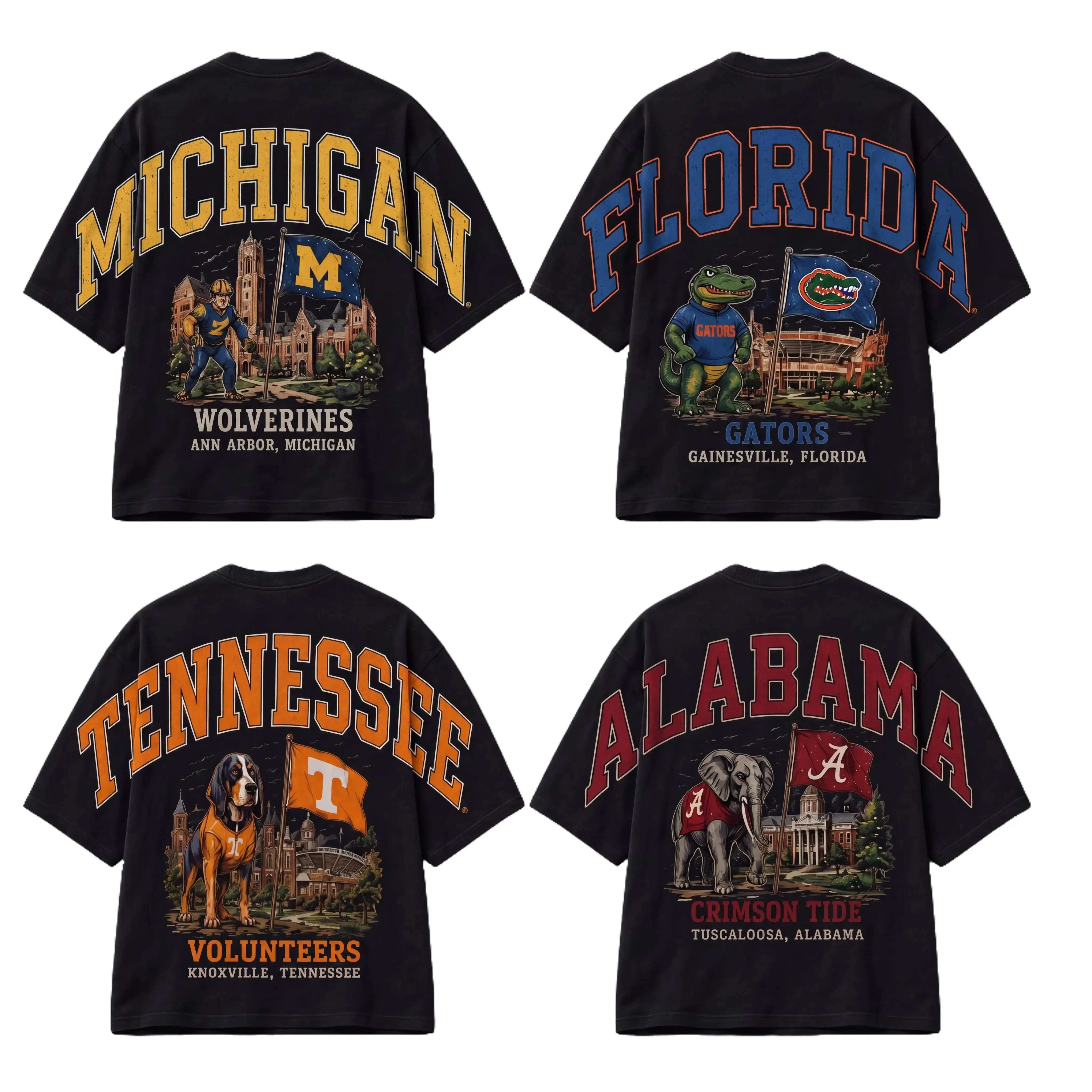 Vintage College Mascot Shoulder Back Print Black T-Shirt, Retro University Stadium Graphic tshirt, Distressed Campus Spirit Crewneck, Classic Football Fan, Aesthetic 90s Oversized City School Game Day