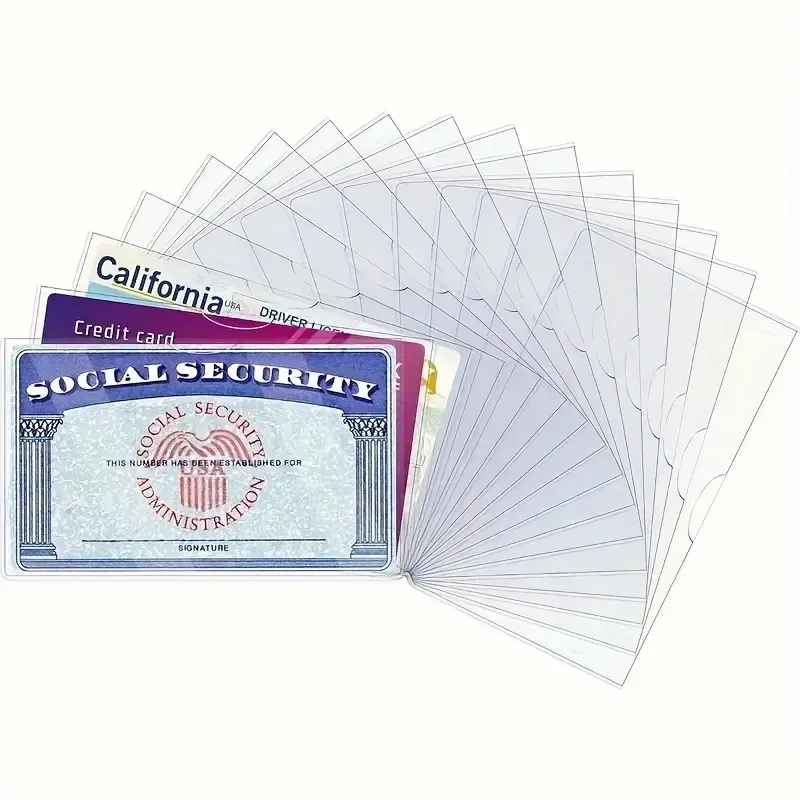 Clear Waterproof 10pcs/set PVC Card Holder Protector Sleeves - Credit Medical ID Card Protector，Easy Insert Design Card Cover, Desk Organizer for Home Office