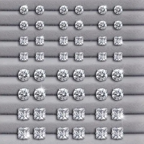 24 Pairs Exquisite Shiny Round Square Shaped Stud Earrings Sparkling Artificial Crystal Inlaid Earrings Set Party Wedding Engagement Anniversary Jewelry Set
