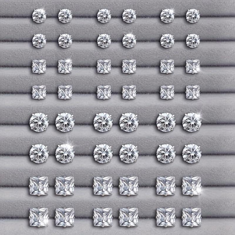 24 Pairs Exquisite Shiny Round Square Shaped Stud Earrings Sparkling Artificial Crystal Inlaid Earrings Set Party Wedding Engagement Anniversary Jewelry Set