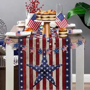 Old Style Stars American Flag 4th of July Table Runner, Memorial Day Kitchen Dining Table Decoration for Home Party Decor 13x72 Inch