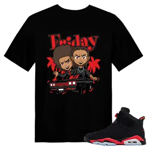 Unisex T-shirt To Match Sneakers Jordan 6 Reverse Infrared - Boondocks Friday Parody. 100% Cotton for Casual Wear. Comfortable Summer Unisex T-Shirt to match Jordan Sneaker. Streetwear Style. urban outfitters