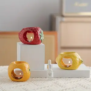 1 Piece Ceramic Fruit-Shaped Essential Oil Diffuser Lamp with Tea Light Holder - Metal Plated Surface