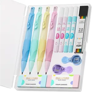 4PCS 2.0MM Mechanical Pencils with Comfort Ergonomic Grip, 44PCS Lead Refills, 2PCS Sharpeners/Erasers-Aesthetic School Supplies for Kids Writing & Drawing