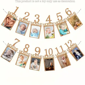 Baby Birthday Party Decoration Set, Milestone Pull Flags Decorative Banner 1-12 Months, First Year Photo Wall Decor Photo Backdrops for Boys and Girls, Party Decorations Banners, Wall Hanging Backdrop