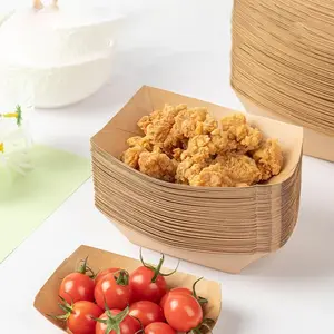 50 Pcs Kraft Paper Food Trays, Disposable Boat-Shaped Packaging Boxes, Ideal for Fries Snacks, Perfect for Parties and Street Food Stalls