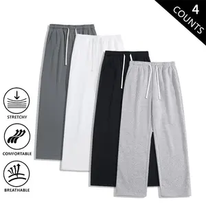 Men’s American Vintage Solid Color Loose Drawstring Jogger Pants, 4-Pack — Versatile Casual Sports Pants