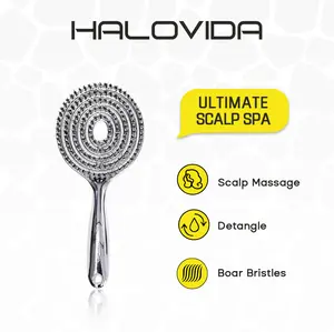 HALOVIDA Anti-Static Hollow Round Bristle Brush - Massaging Design for Enhanced Volume, Reduces Heat Damage, Perfect for Quick Drying and Voluminous Styling