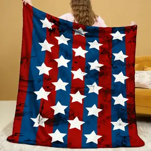 1pc JOOCAR 1pc Flag Flannel Blanket Suitable for the 250th Anniversary of Founding, Red White Blue Stars Stripes Bedspread, Soft Warm All-Season Machine Washable Commemorative Gift for Independence Day Decorations & Historical