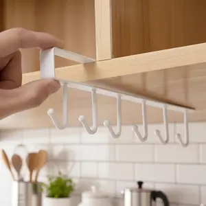 2PCS Coffee Mug Hooks Under Cabinets-Cups Shelf Hook Rack for Closet Bathroom Kitchen,No-Drill Cabinet Door Organizer