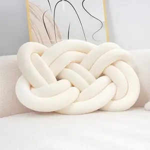 Handmade Knotted Pillow Cushion, Soft Velvet Decorative Pillow, Ring Knot Pillow for Dormitory Home Bedding Living Room Decoration
