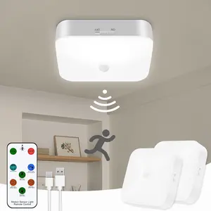 2packs Battery-Operated Motion Sensor Lights With Remote - Rechargeable Wireless Ceiling Light 500LM Dimmable & 4CCT LED Motion Sensored Closet Light For Shower Bathroom Pantry Hallway Porch, Built In 7000mAh High-capacity Battery
