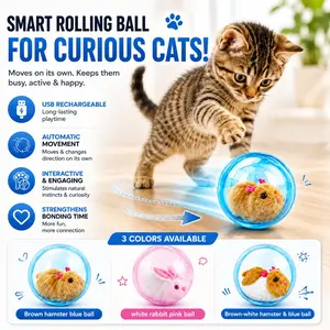 Smart Interactive Cat Toy Ball - Automatic Rolling Mouse, USB Rechargeable, Animal Shapes, Play-Stimulating Cat Accessory,summervibes