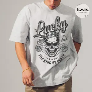 Lucky or De4d, The King of P0cker Graphic Tee Pure Cotton Fabric Casual Street Style Crew Neck Short Sleeve T-Shirt Tops Trendy for Women for Men