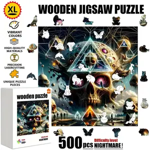 1 Box (500 pcs) Wooden Puzzle with Multi-Hole Skull Star Shadow and Suspended Bones, durable and not easily damaged, suitable for family entertainment, solo time, leisure on rainy days, perfect home decoration, enhances happiness, and makes a wonderful gi