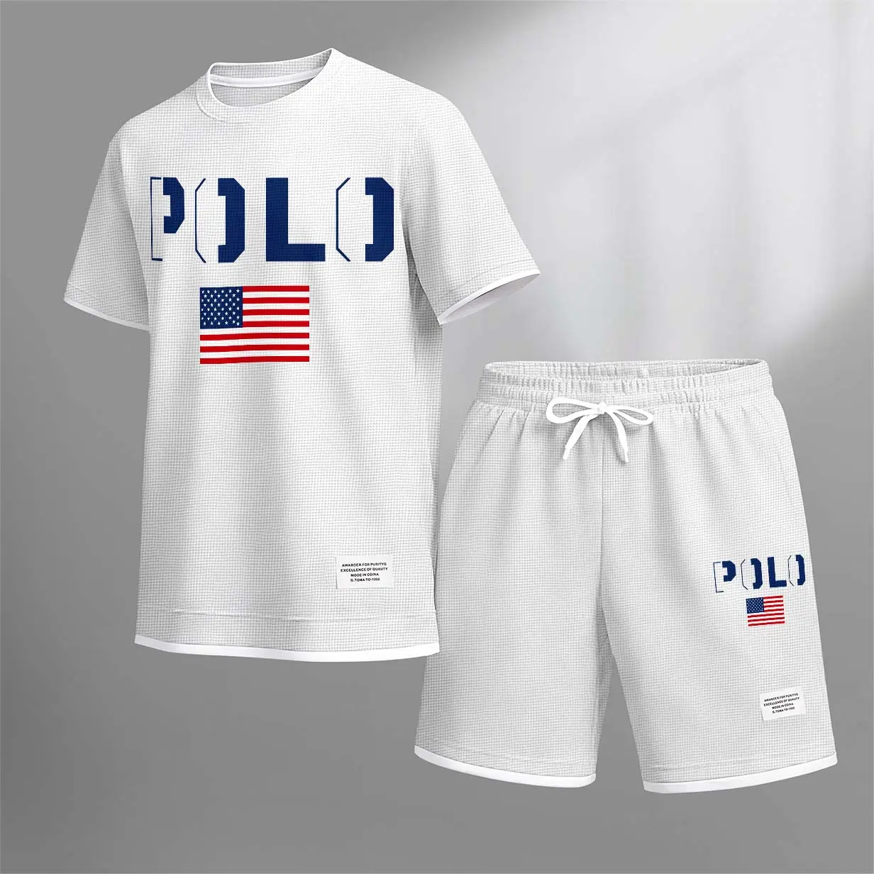 Men's Polo Print Drawstring Shorts Set For Spring/Summer. A Casual Summer Outfit, Including A Short-Sleeved Shirt And Shorts, Suitable For Everyday Wear And Sports. A Two-Piece Set For A Relaxed And Energetic Lifestyle. Breathable,father'sdaygifts