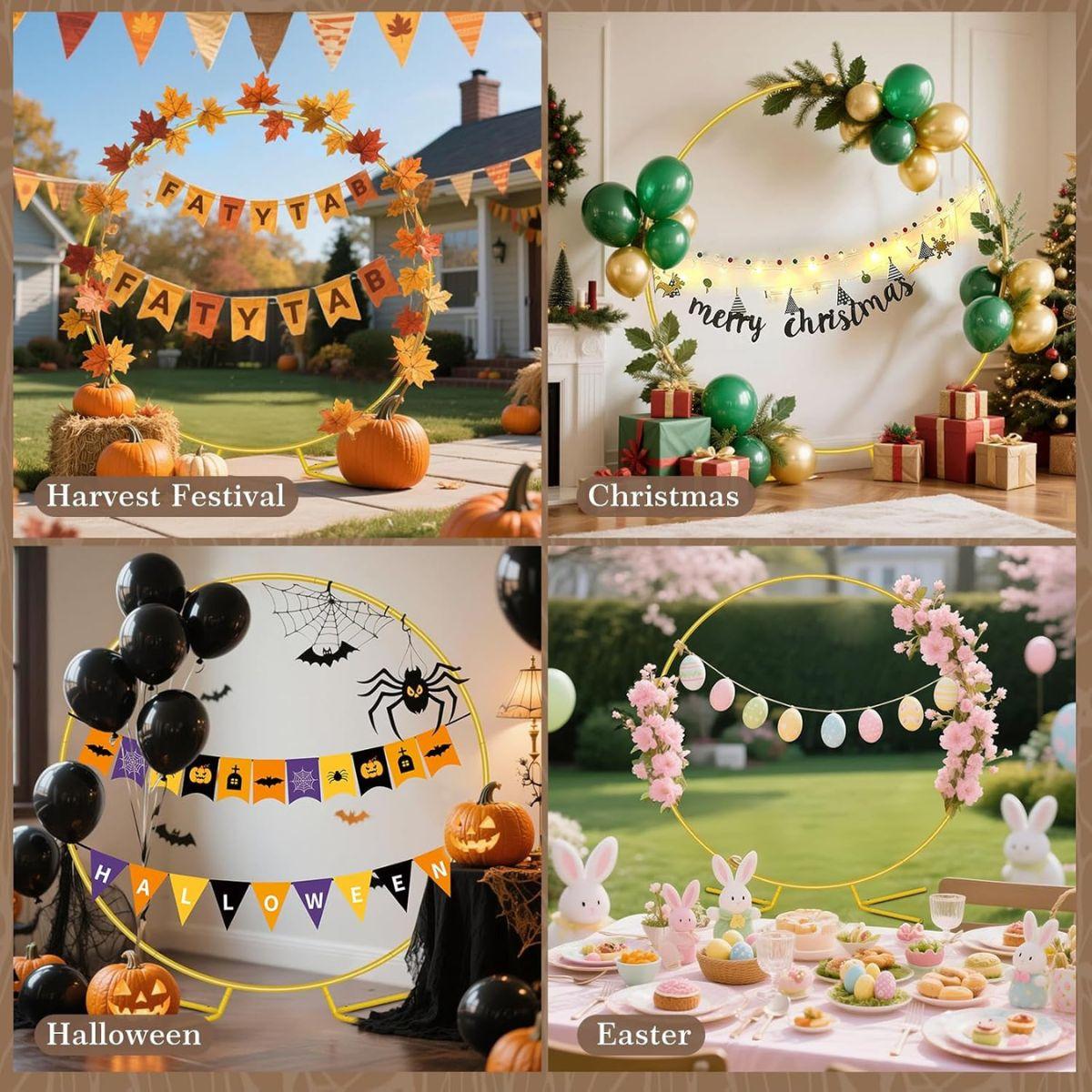 7.2FT Gold Round Balloon Arch Stand – Metal Circle Backdrop for Parties