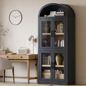 72'' Tall Arched Bookcase with Glass Doors, 4 Tier Display Bookshelf Storage Cabinet - Heavy Duty Construction, Modern Floor Standing Organizer for Home Office Living Room