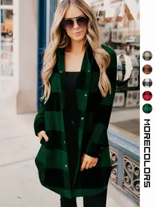 Women's 2026 Fall Long-Sleeve Plaid Fitted Stretchy Mini Shirt Dress, Casual Lounge Wear