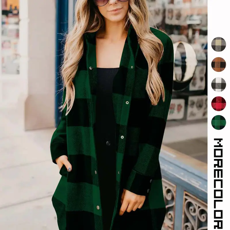 Women's 2026 Fall Long-Sleeve Plaid Fitted Stretchy Mini Shirt Dress, Casual Lounge Wear