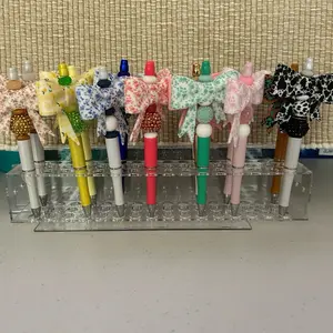 Bowknot Beaded Pens Assortment - Solids and Pattern Designs with Colorful Beads and Bow Toppers