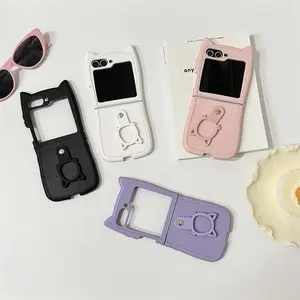 Cute color stereoscopic cat ear | Cat's ears ring buckle | Folding screensaver cover | Girlfriend gift model | For Samsung Galaxy Z Flip 3 4 5 6 7 7E