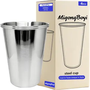 20PCS 20-OZ Tainless Steel Cups,Metal Cups, Stainless Steel Pint CupsStackable Unbreakable Drinking Glasses for Party, BBQ Camping, (4)