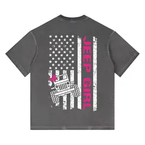 Vintage Washed Jeep Girl Graphic T-Shirt - Cute Off-Road American Flag Oversized Tee for Women & Unisex, Soft Streetwear Top, Everyday Casual Style - Womenswear