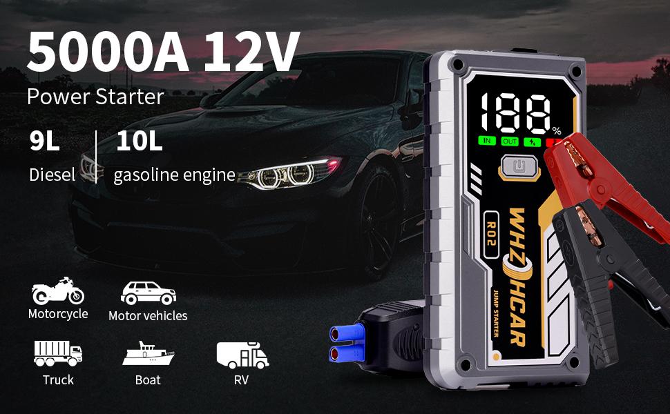 Car Battery Jump Starter 5000A Smart Portable Car Jump Starter Battery Pack (10.0 Gas/9.0L Diesel) 12V Safe Car Jumper with LCD Dis