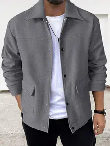 Men's outdoor casual collarless jacket, multi-pocket, autumn and winter fashion retro workwear style, suitable for daily street, campus, light business and other occasions, versatile and comfortable design, men's coat, autumn and winter style.