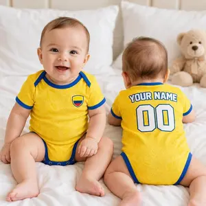 [Custom Name&Number Note Pls] - Colombia Baby Soccer Bodysuit – Yellow Personalized Name Number Infant Romper