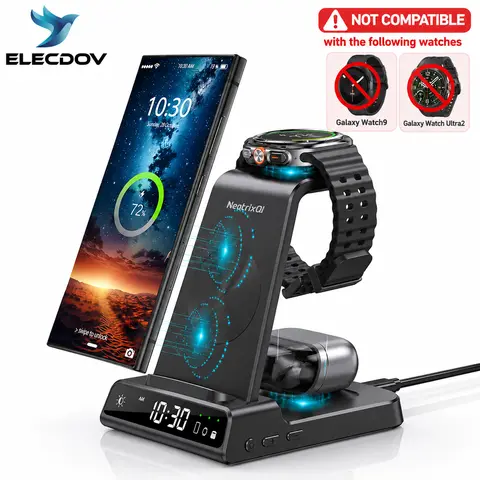 3-in-1 Portable Wireless Charging Station Wearable Accessories - Universal Compatibility for iPhone 17/16/15/14-8, Samsung Galaxy, Watch+Earbuds, LED Digital Clock with 3-Level Brightness, Data Safety, Backup Battery, Ideal Back-to-School Gift (c01)