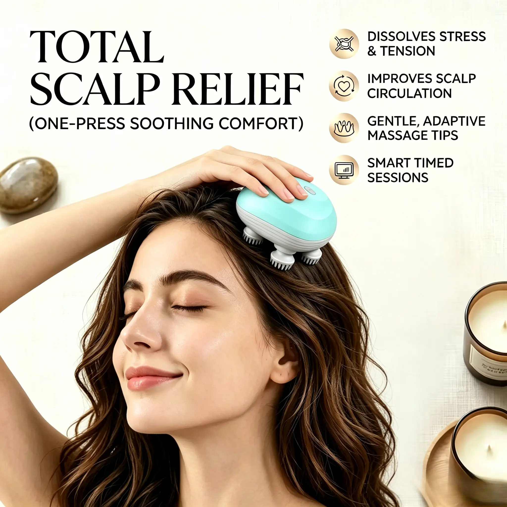 Cordless Silicone Scalp Scratcher – Waterproof Handheld Massager, Multi-Vibration Speeds, Deep Pore Clean, Relieves Headache & Muscle Tension, Pet Safe
