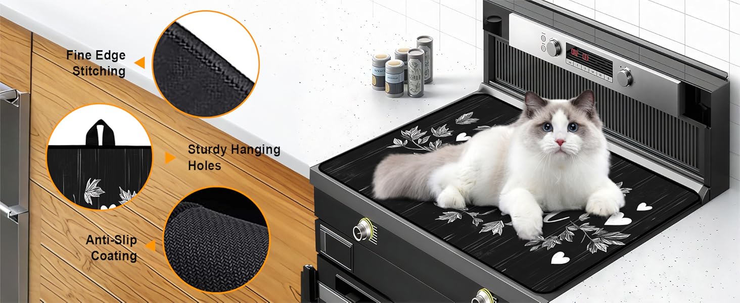 JOYFINITY Heat-Resistant Glass Stove Top Cover with Anti-Slip Rubber Coating – 28.4*20.5in  Electric Stove Protector, Scratch-Resistant, Expands Counter Space, Stylish Kitchen Decor