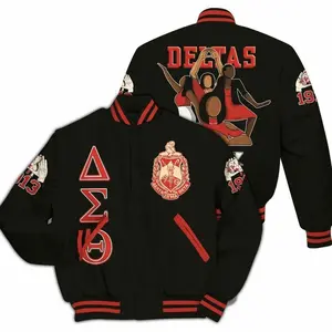 Delta Sigma Theta Inspired Varsity Jacket, Hand Sign Graphic Baseball Coat, Greek Life Streetwear Style, Trendy Unisex Outfit Gift