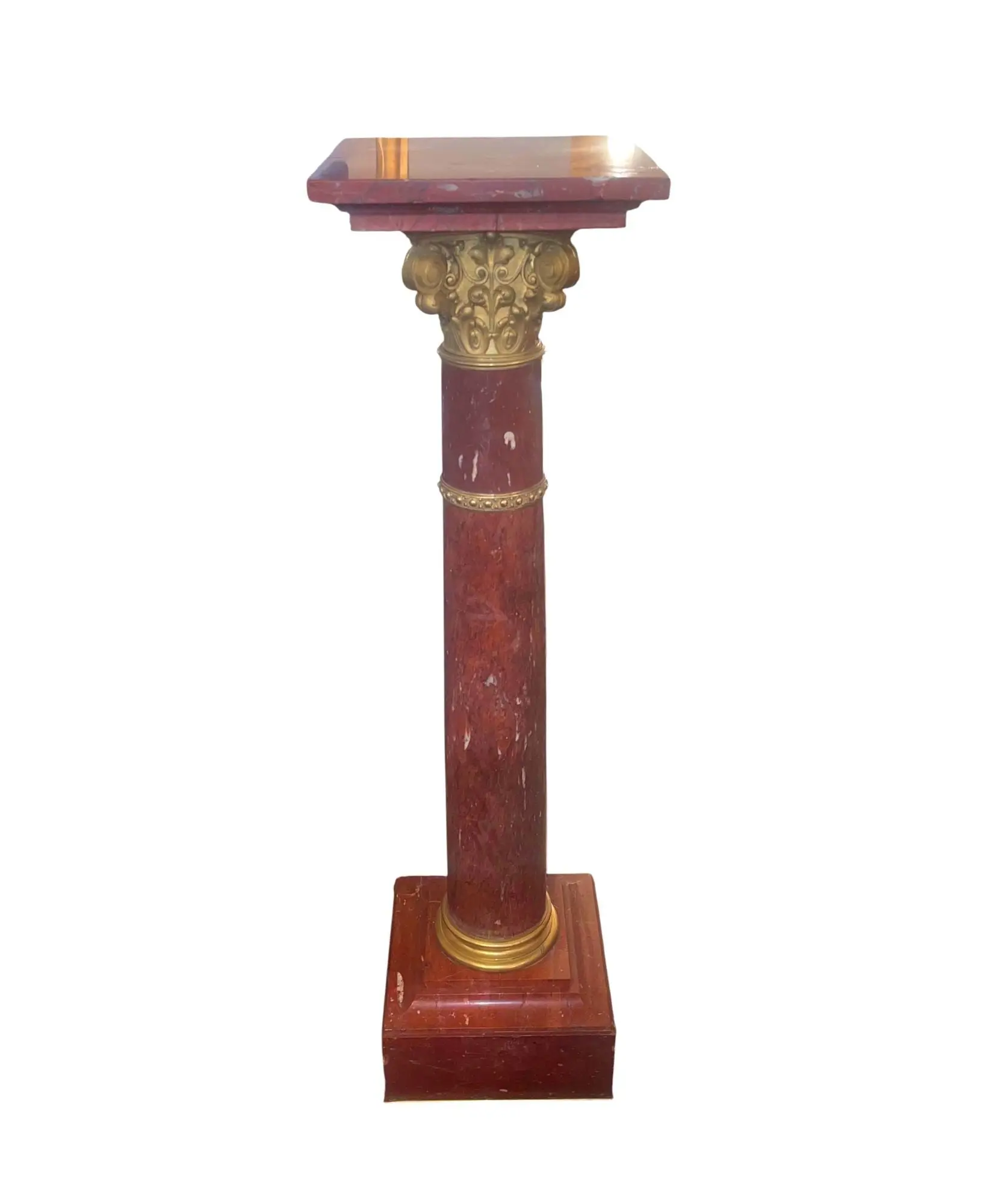 19th Century French Rouge Griotte Marble & Ormolu Pedestal Column