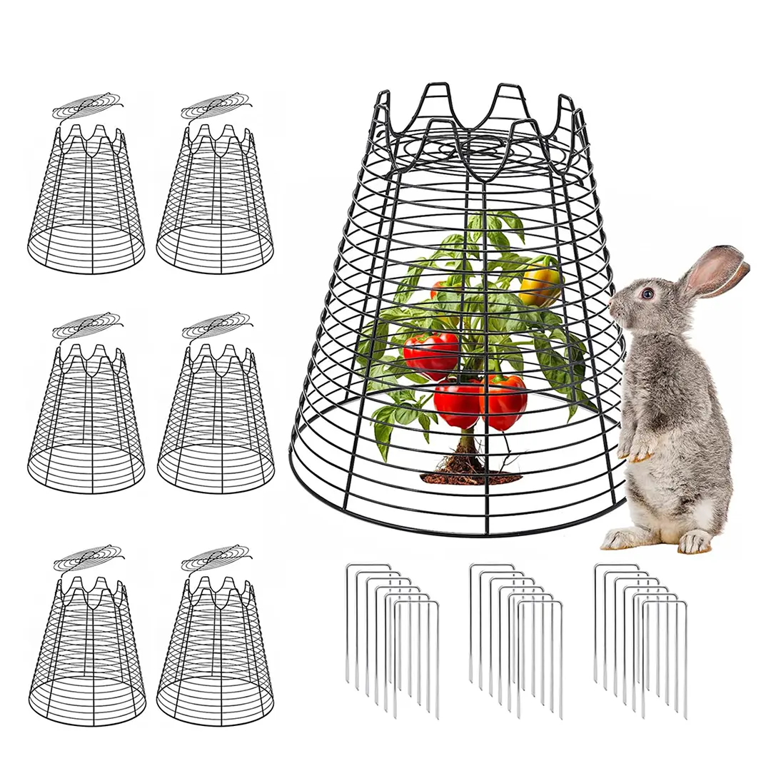 Set of 6 11.6" x 11.6" garden covers for plant cultivation; sturdy metal plant cage to prevent animal intrusion; reusable metal mesh cover; black plant protective cover that effectively resists squirrels, rabbits, and birds; rust-resistant coating; remova