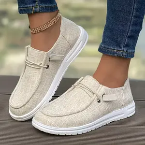 mama shoes 1 Pair Women'S All-Season Canvas Loafers - Solid Color Low Top Slip-On Shoes with Tassel Detail, Plain Toe, Fabric Insole, EVA & Rubber Sole Footwear Girl Comfort Slipon Chain