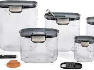 ProKeeper+ 9 Piece Clear Plastic Airtight Food Flour and Sugar Baker's Kitchen Storage Organization Container Canister Set with Magnetic Accessories