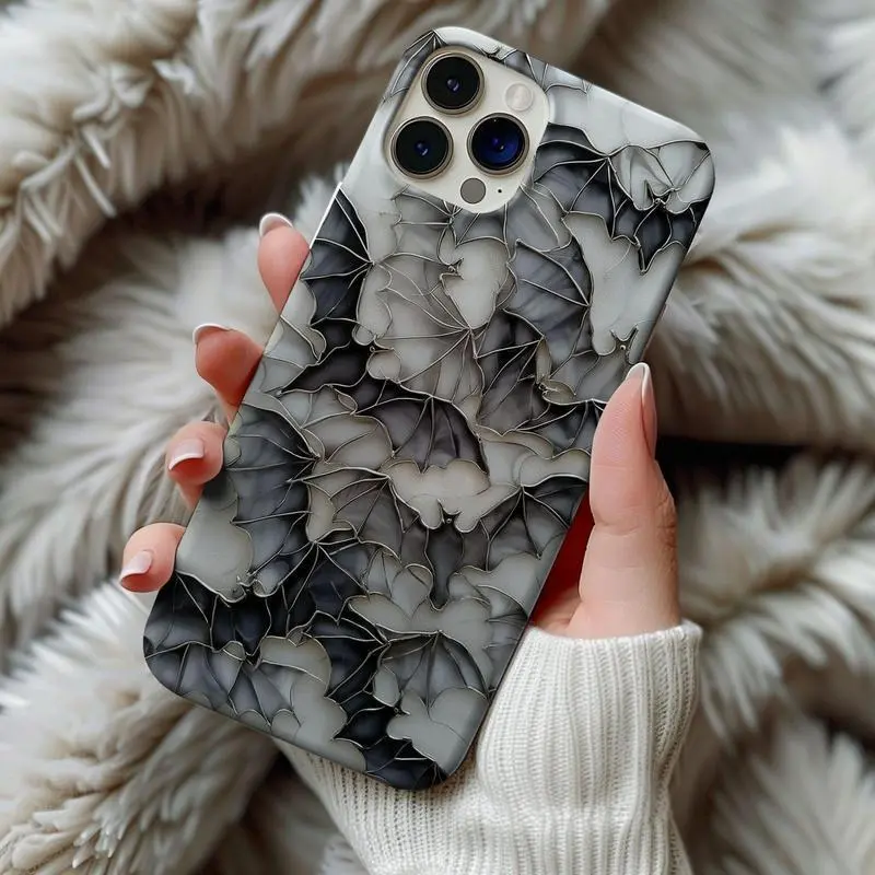 Vintage Stained Glass UV-Print Halloween Bat Cellphone Case Casing - Shockproof Hybrid Polycarbonate-TPE Phone Accessories, Protection, Impact-Resistant, Wireless Charging Compatible, Customizable Halloween Gift, Pick Matte/Glossy