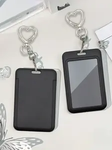 Card Holder with Heart Pendant, Keychain Bag Charm, ID Card Case, Bus Pass, Photo, Gift for Friends Family Valentine's Day Birthday, ID Badge Holder