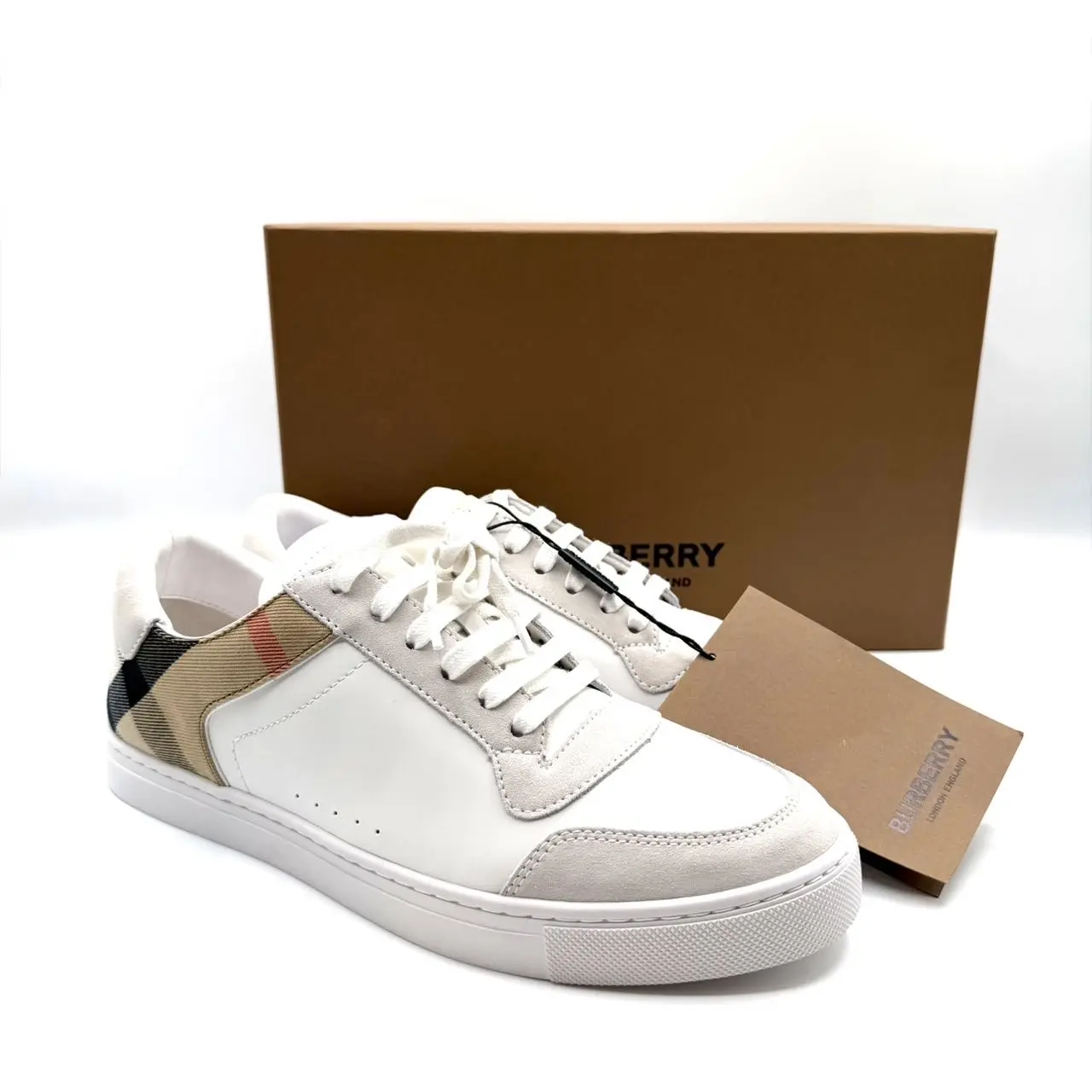 CALUXS-Burberry White Check Reeth Sneakers 42.5