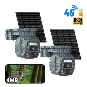 4G LTE Solar Security Camera Wireless Outdoor-2PACK, 2K Color Night Vision PIR Motion Detection Alerts 355° Pan Tilt Two-Way Talk Solar Powered Weatherproof Cloud SD Storage Family Share Camouflage